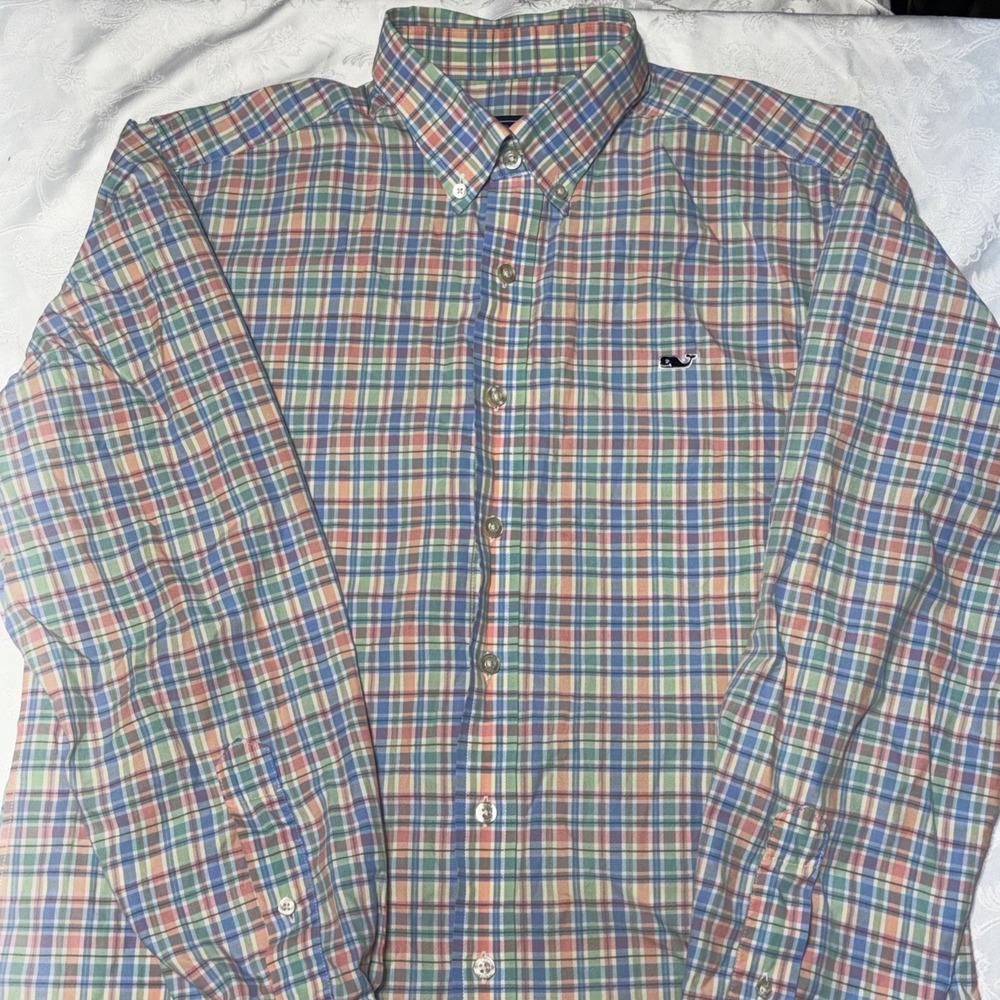 Vineyard Vines by Shep & Ian Men's Size M Slim Fit‎ Whale Shirt Blue Plaid Check
